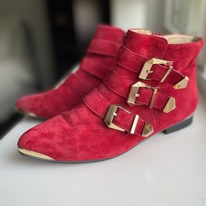 Red suede buckle Aldo boots